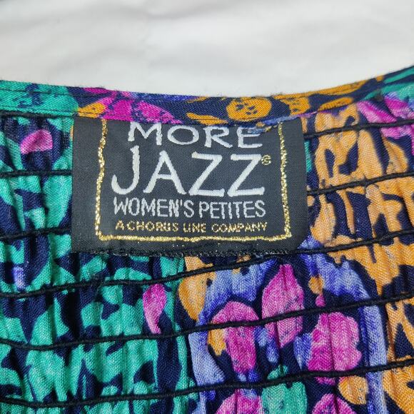 Vtg 90s More Jazz Colorful Abstract Artsy Smocked Tie Back Kaftan Midi Dress 3X - Picture 6 of 8